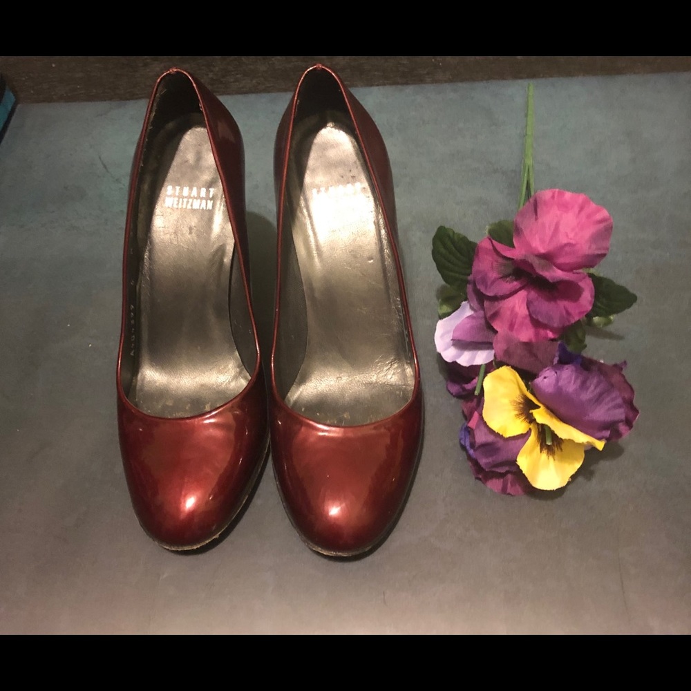 Stuart Weitzman Square Toe Pumps Ruby Red Sz 6 - image 2